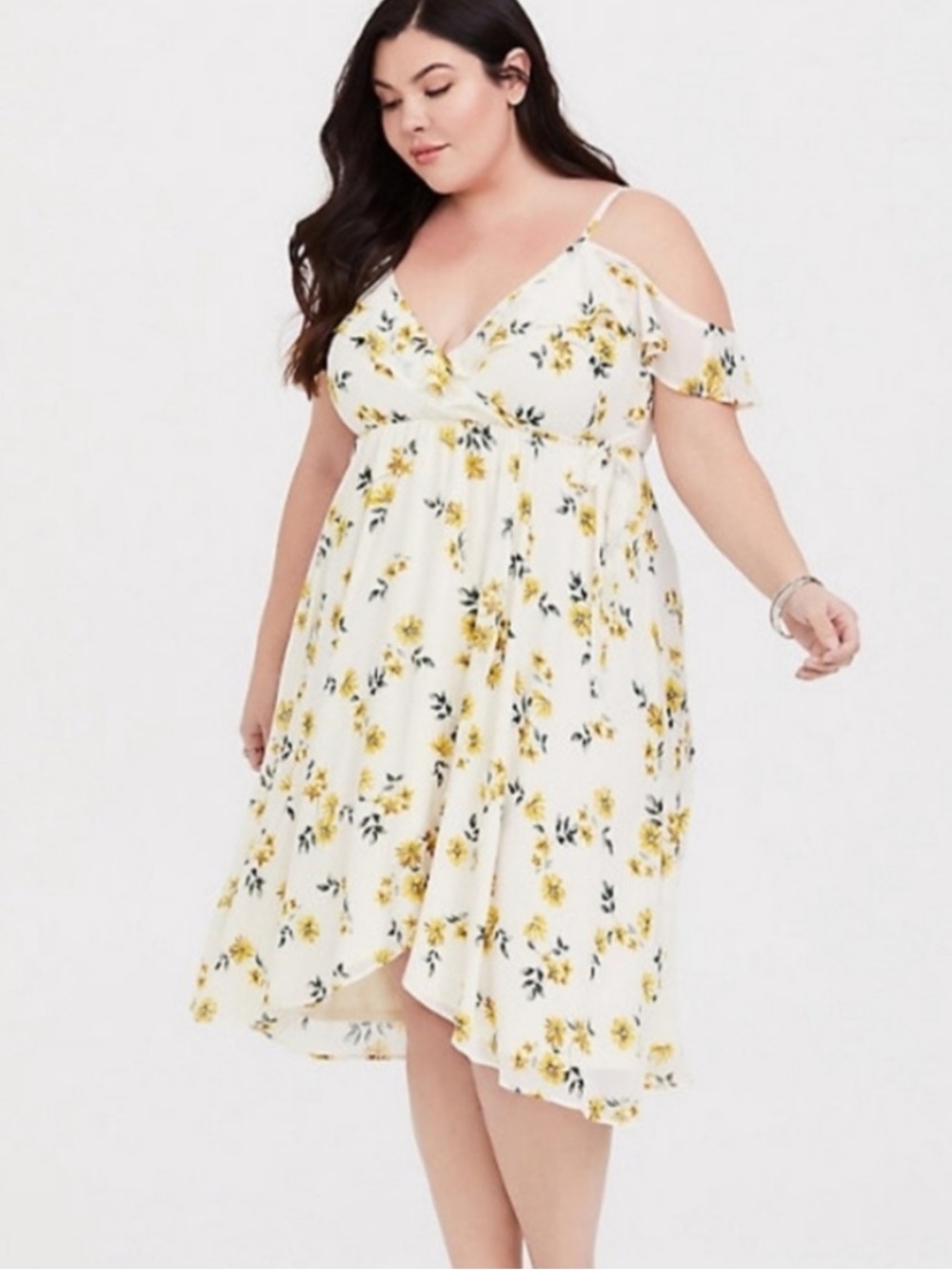 NWOT Torrid Ivory Yellow Floral Challis Midi Dress- Size 1